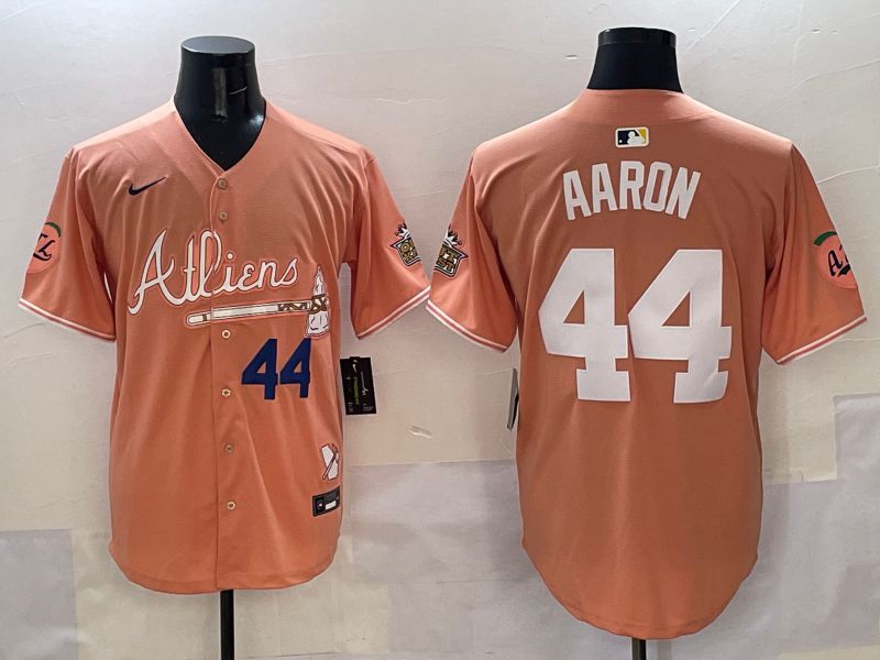 Men Atlanta Braves 44 Aaron Orange Five generations Joint Name 2025 Nike MLB Jersey style 4